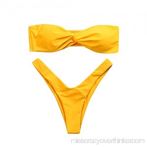 JESPER Women Swimwear Bandeau Twist Front Thong Bikini Swimsuit Strapless Bathing Suit Yellow B07P1QV2JP